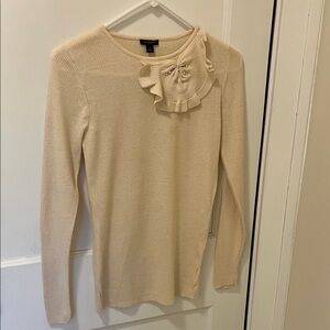 Ann Taylor Cream Long Sleeve Top with Ruffle Detail